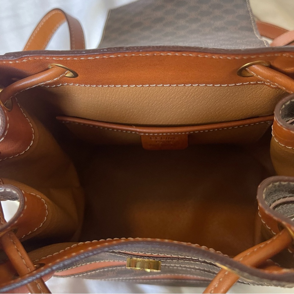 CELINE Macadam Canvas Backpack Purse Brown PVC Leather Vintage MC96* - Picture 6 of 9